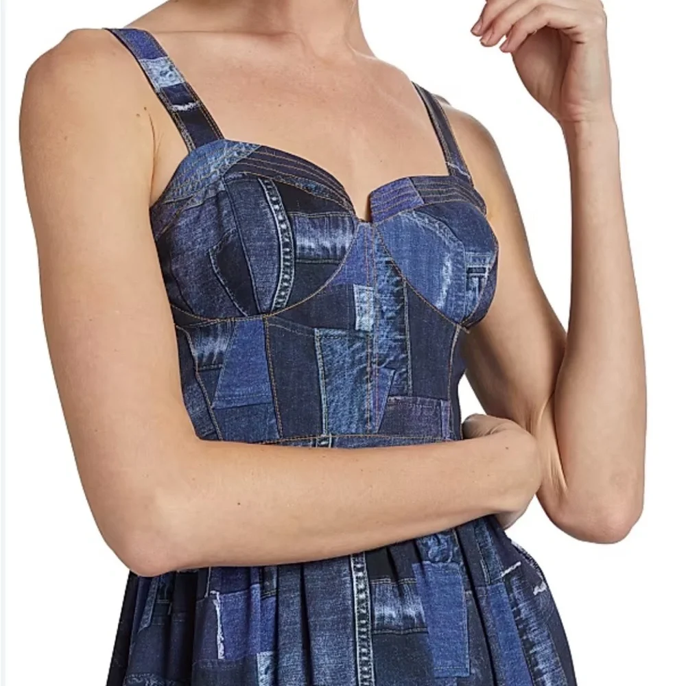 Cinq à Sept Jordyn Navy blue Patchwork tiered ruffle Midi cocktail Dress size 6 - Picture 4 of 16